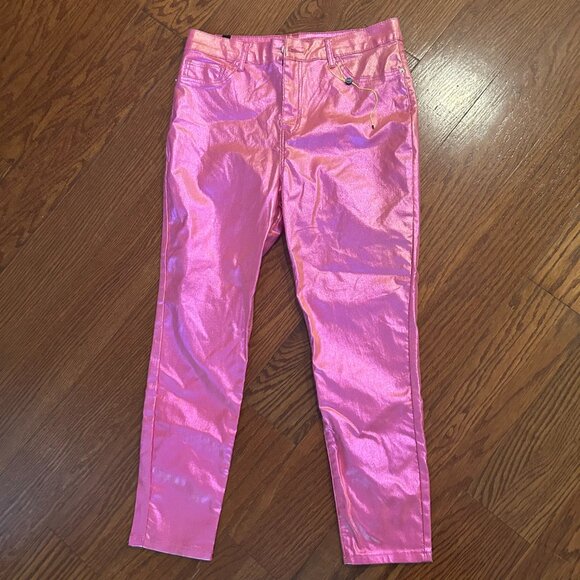 NWT Elite Jeans Skinny Hi-Rise Metallic Shimmer Pink Stretch Ankle Jeans Size XL - Picture 6 of 13